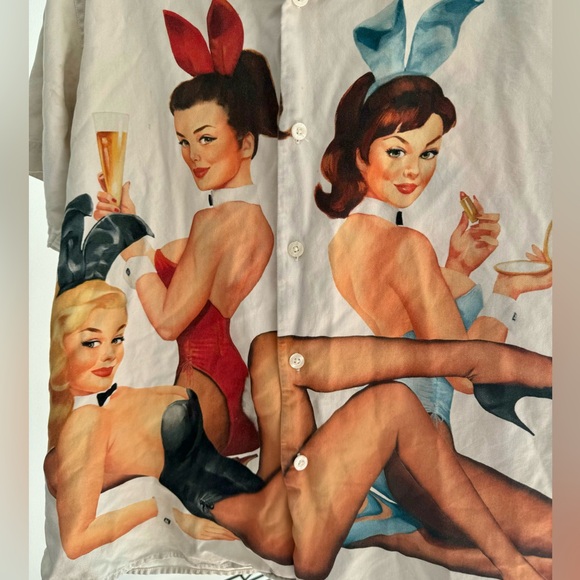 OVO X Playboy Bunny Silk Shirt White Pink Owl - Picture 2 of 10